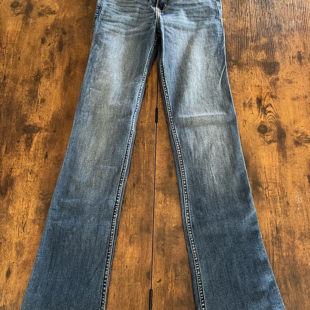 Hollister Blue Boot Cut Jeans with Faded Distressed Look